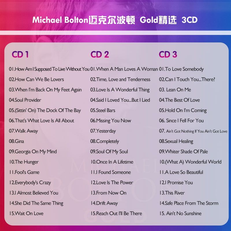 Michael Bolton Gold 3CD, Quali - Audio Music Only recensione e prezzo